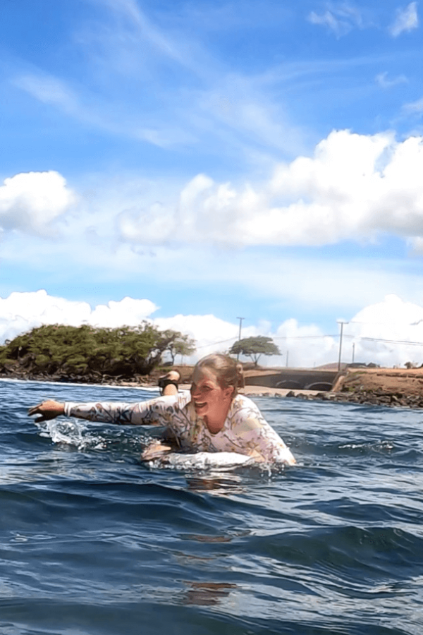 Erin Gray surfing in Maui